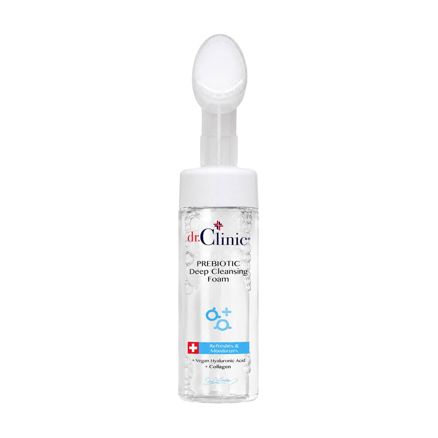 Пребіотична пінка для очищення обличчя Dr.Clinic Prebiotic Deep Cleansing Foam з щіточкою-дозатором, з гіалуроновою кислотою та колагеном, 160 мл