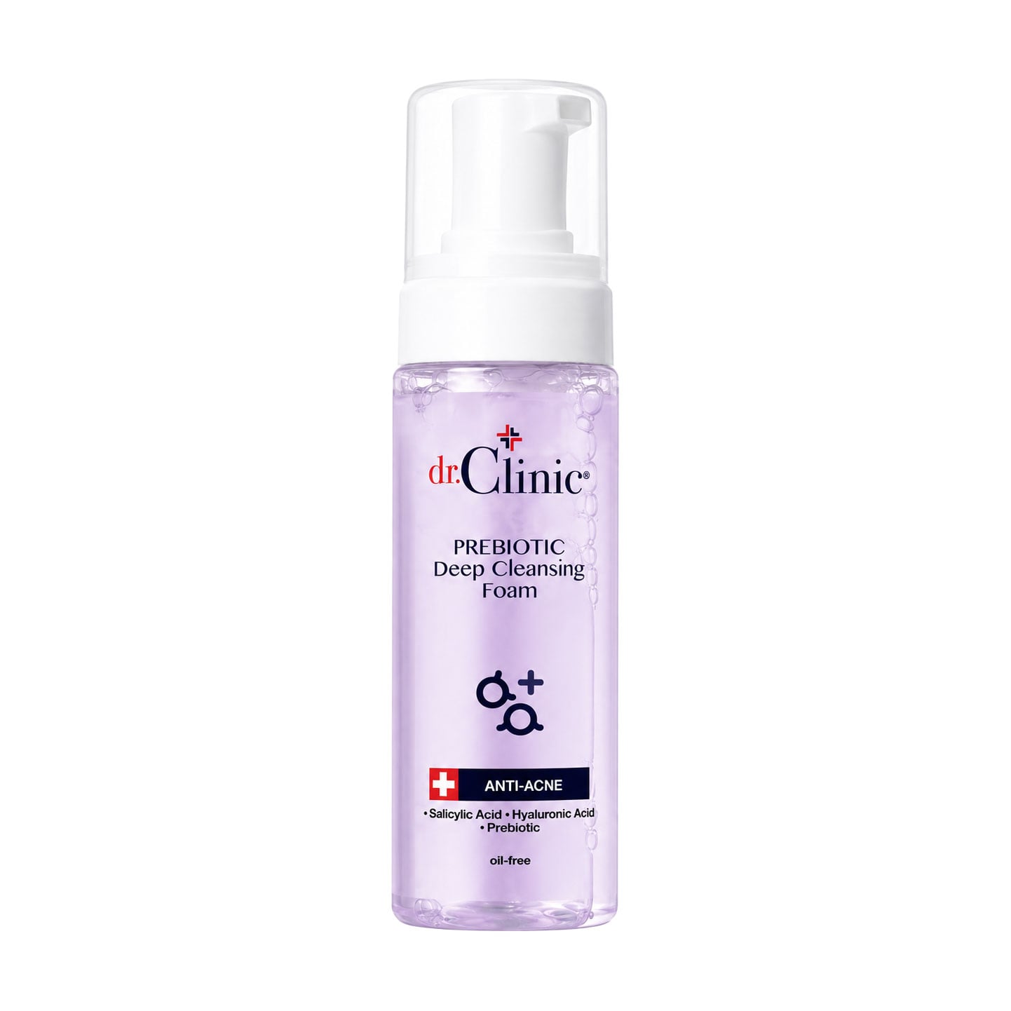 Пребіотична пінка для очищення обличчя Dr.Clinic Prebiotic Deep Cleansing Foam проти акне, з саліциловою кислотою, 160 мл